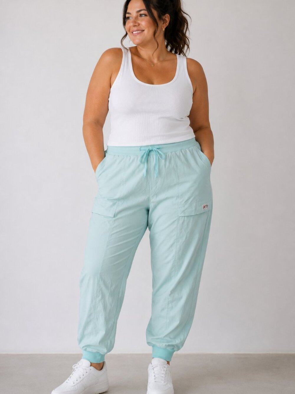 FILA Women's XL Mint Blue Cargo Jogger Pants Stretch Athletic Lounge Activewear